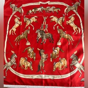 Hermes 100% silk scarf, coral, excellent condition, no flaws, 35’x35’